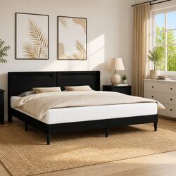 Sturdy Black Bed Frame with LED Strip Lights 180x200cm