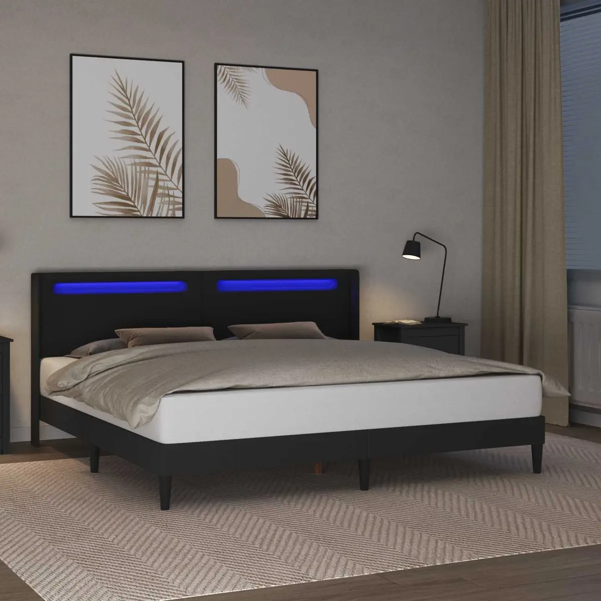 Black Bed Frame with LED Strip Lights 180x200cm