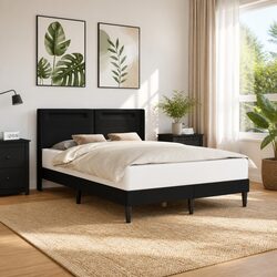 Black Faux Leather Bed Frame with LED Strip Lights