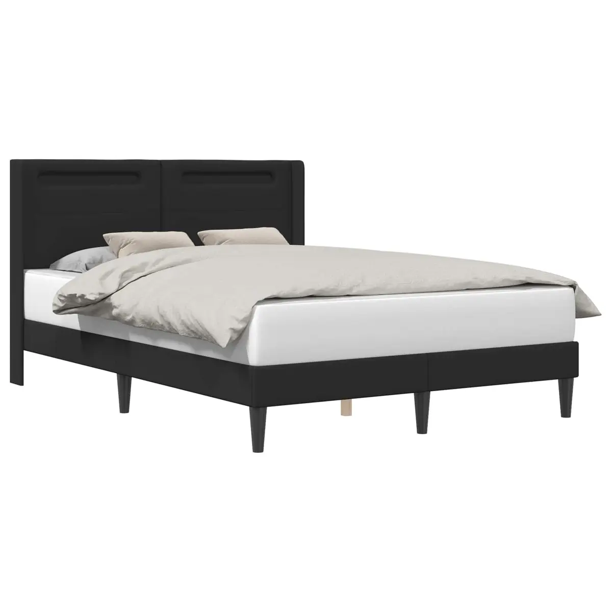 Black Faux Leather Bed Frame with LED Strip Lights