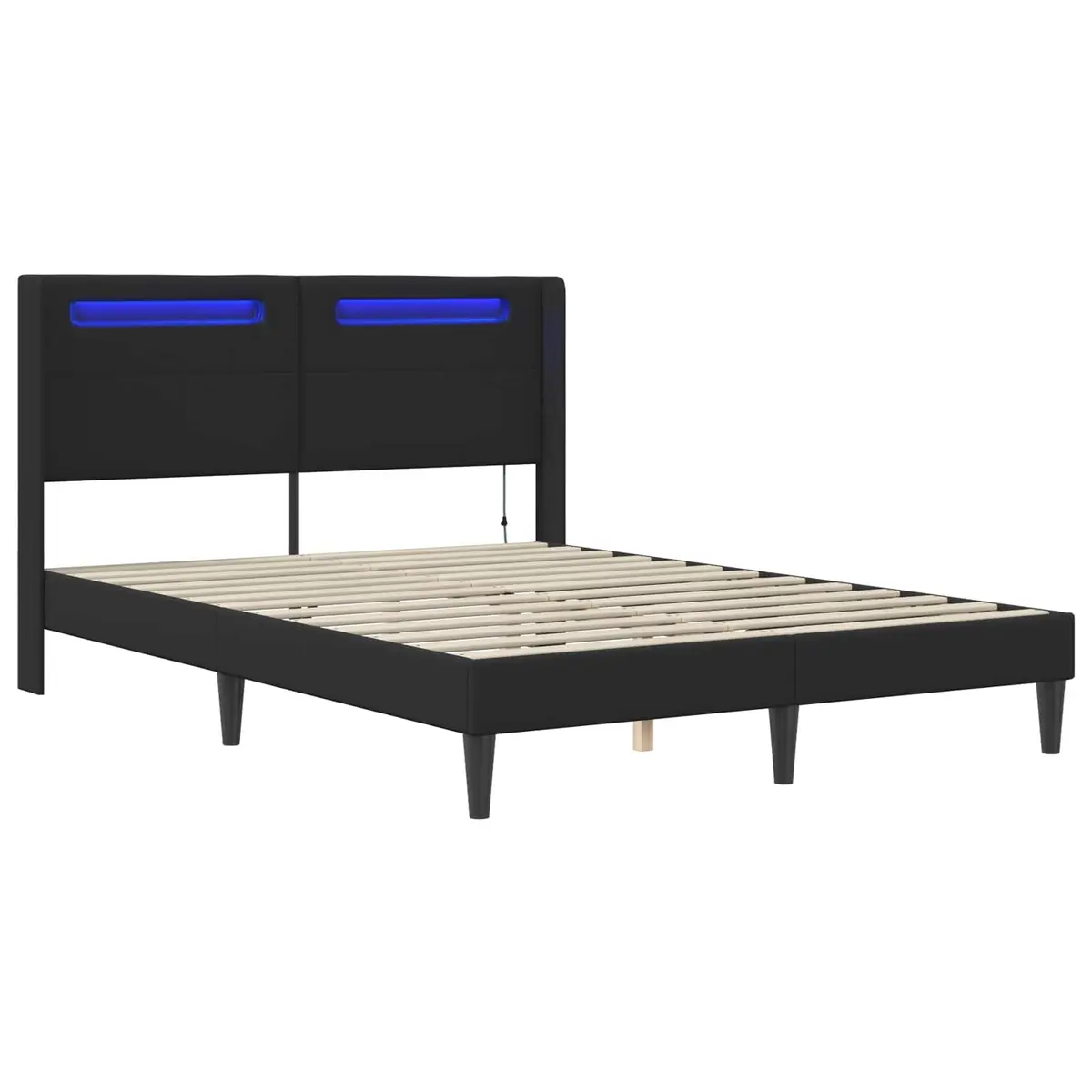 Black Faux Leather Bed Frame with LED Strip Lights