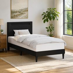 Modern Black Faux Leather Bed Frame 90 x 190 cm