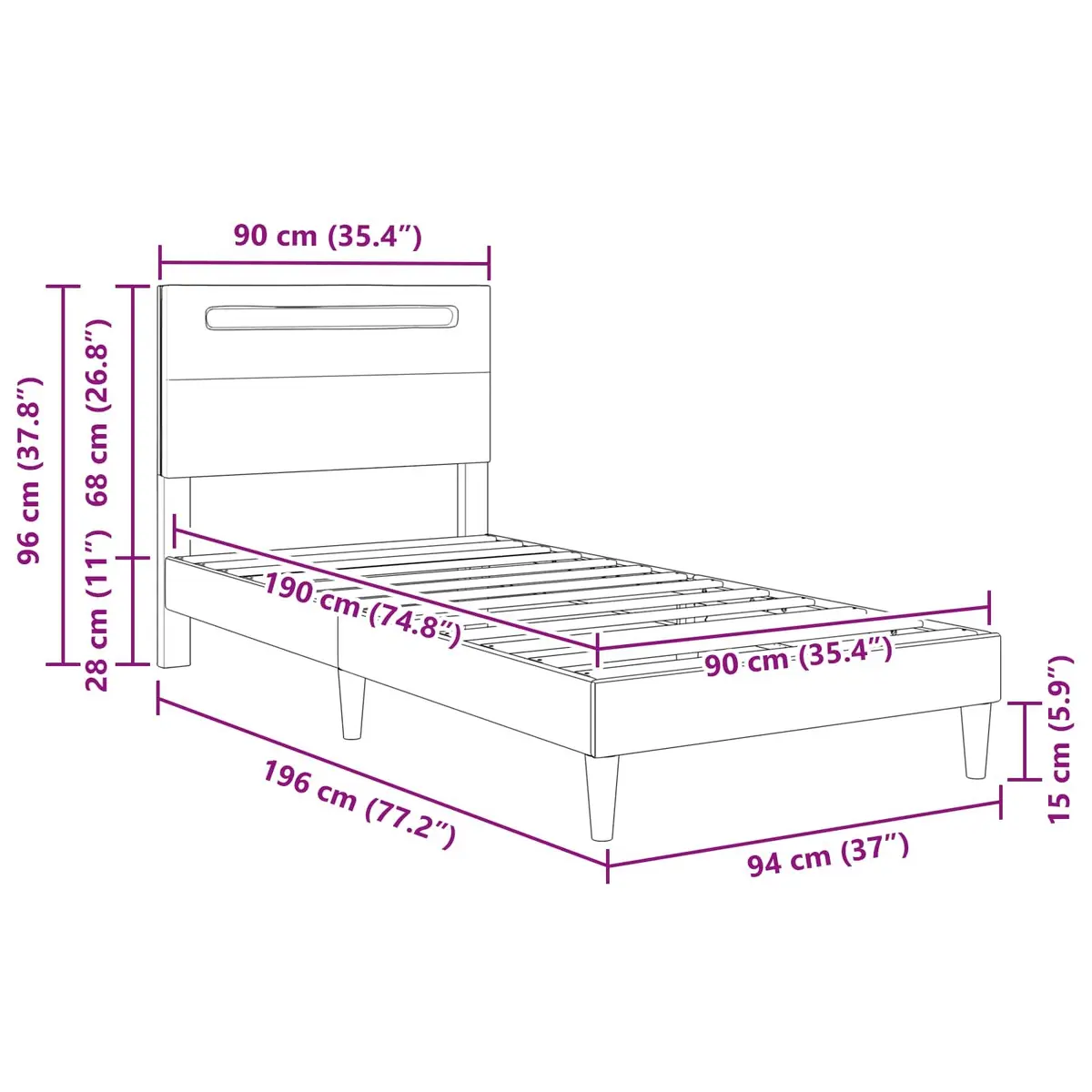 Black Faux Leather Bed Frame 90 x 190 cm
