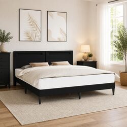 Black Faux Leather Bed Frame 180 x 200 cm with LED