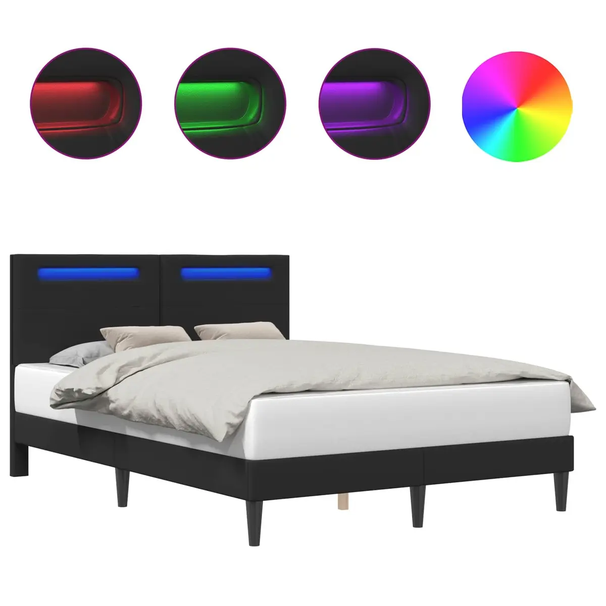 Black Faux Leather Bed Frame with LED Lighting