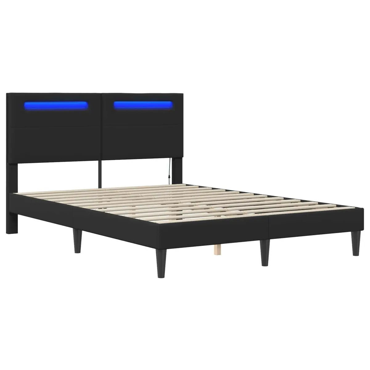 Black Faux Leather Bed Frame with LED Lighting