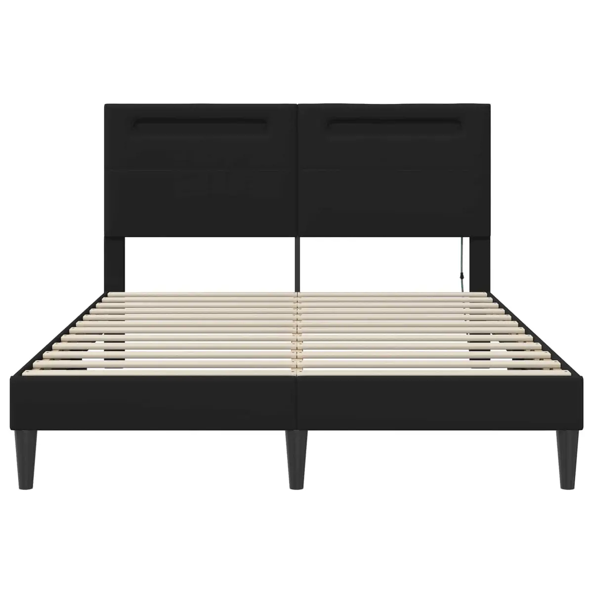 Faux Leather Bed Frame 153 x 203 cm Black with LED Lighting Slatted Base