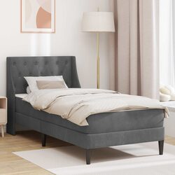 Stylish Grey Velvet Bed Frame with Foam Mattress 90 x 190 cm