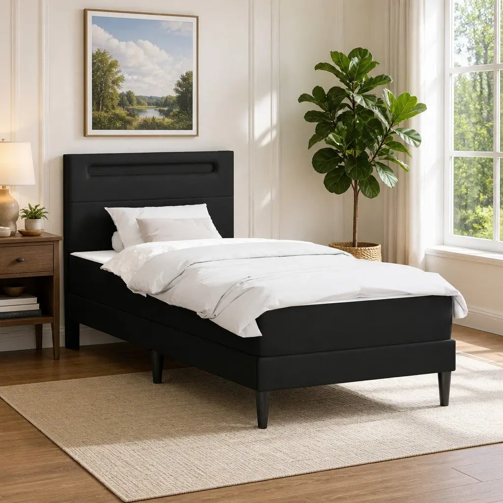 Black Bed Frame with LED Strip Lights 90 x 190 cm