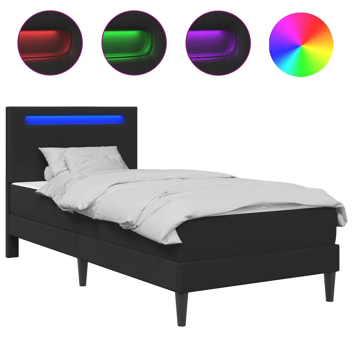 Black Bed Frame with LED Strip Lights 90 x 190 cm