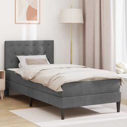 Grey Velvet Bed Frame with Integrated Mattress 90 x 190 cm