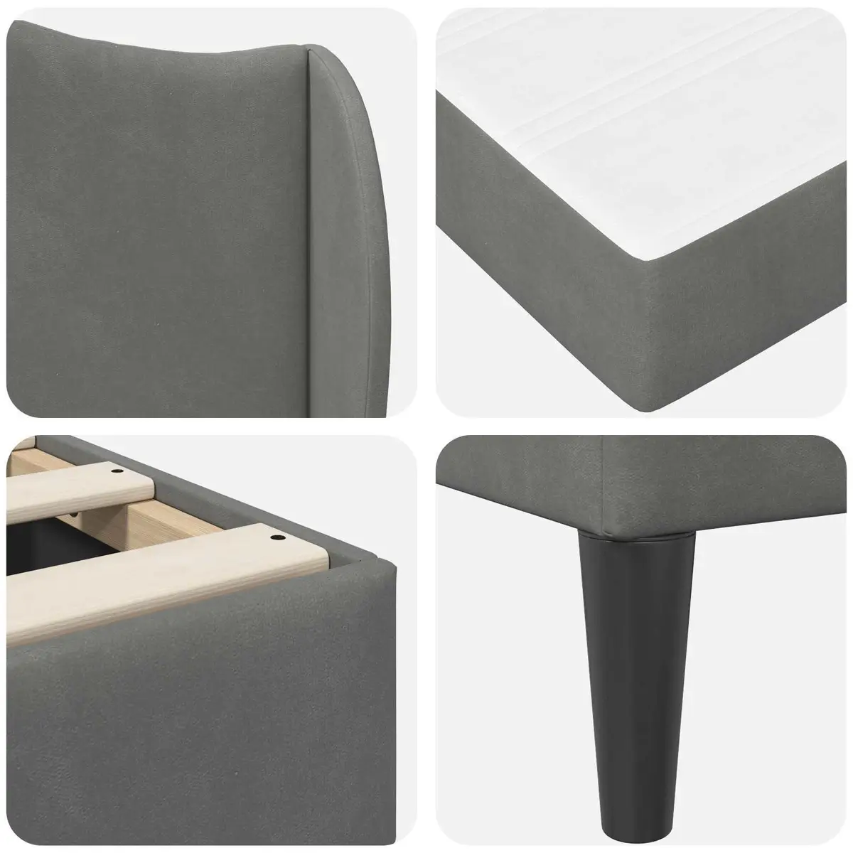 Dark Grey Velvet Bed Frame with Headboard 90 x 190 cm