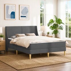 Modern Bed Frame with Mattress Dark Grey 137 x 190 cm Fabric Slatted Base