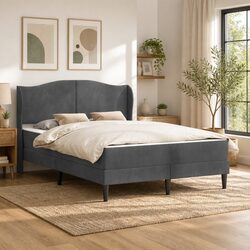 Stylish Dark Grey Bed Frame with Headboard 137 x 190 cm