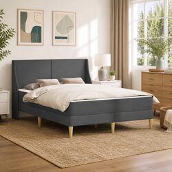Bed Frame with Mattress Dark Grey 137 x 190 cm Fabric Headboard Under Bed