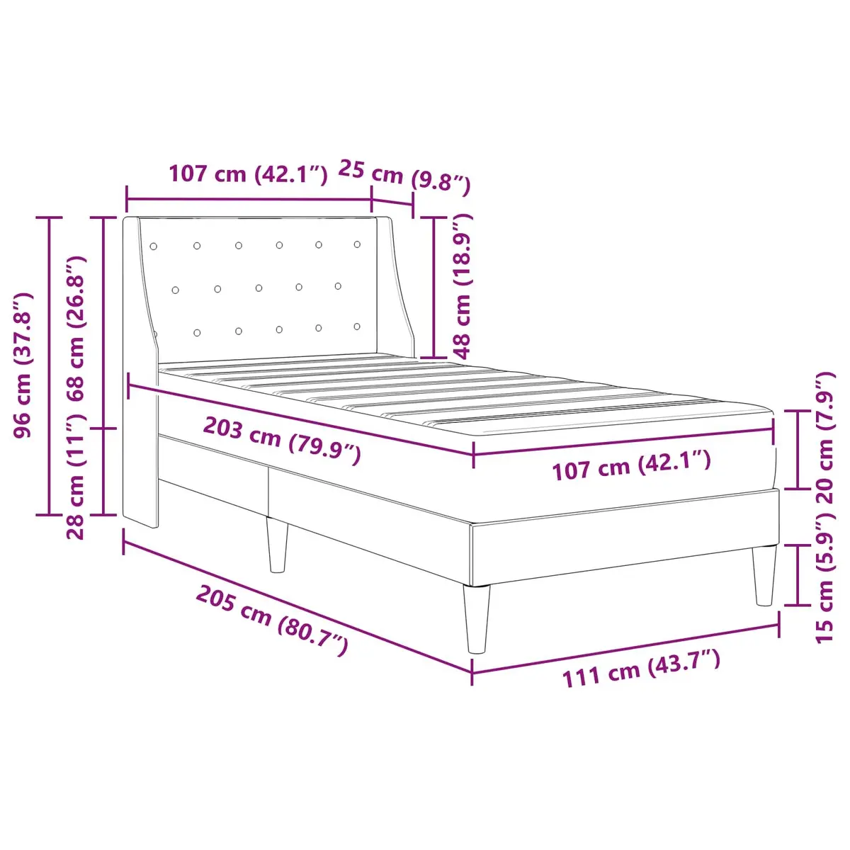 Bed Frame with Mattress Velvet 107 x 203 cm Grey