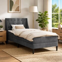 Sturdy Velvet Bed Frame with Mattress 90 x 200 cm