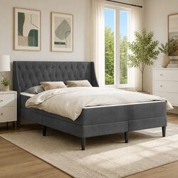 Stylish Grey Velvet Bed Frame with Pocketed Coil Mattress