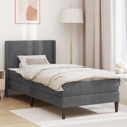 Stylish Grey Velvet Bed Frame with Mattress 90 x 200 cm