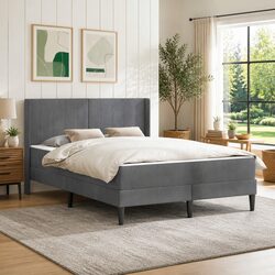 Stylish Grey Bed Frame with Mattress 137 x 190 cm