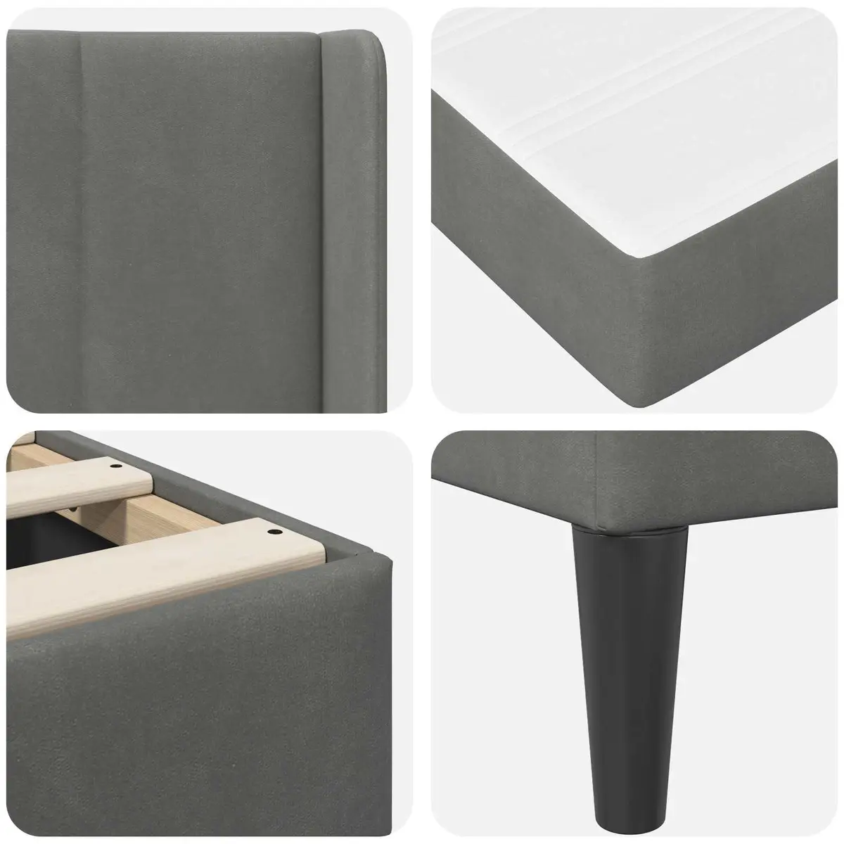 Grey Bed Frame with Mattress 137 x 190 cm