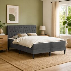 Premium Bed Frame with Integrated Mattress and Velvet Headboard