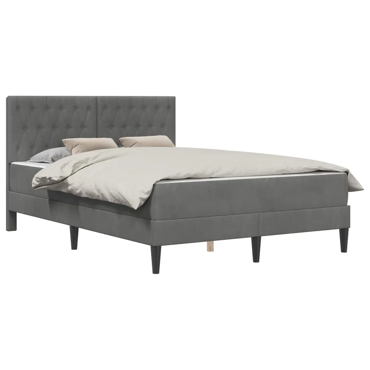 Bed Frame Pocketed Coil Mattress 137 x 190 cm Velvet Dark Grey