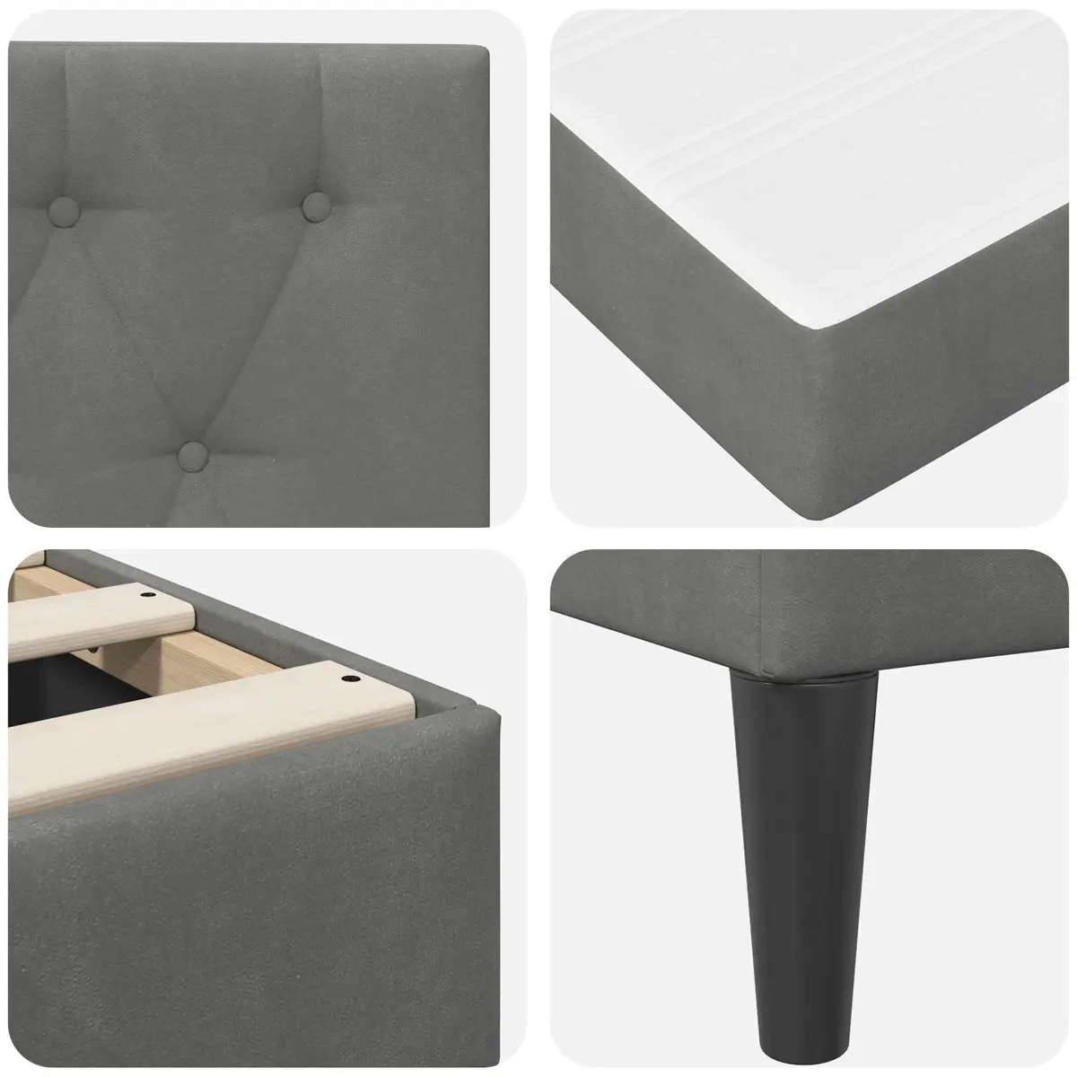 Bed Frame Pocketed Coil Mattress 137 x 190 cm Velvet Dark Grey