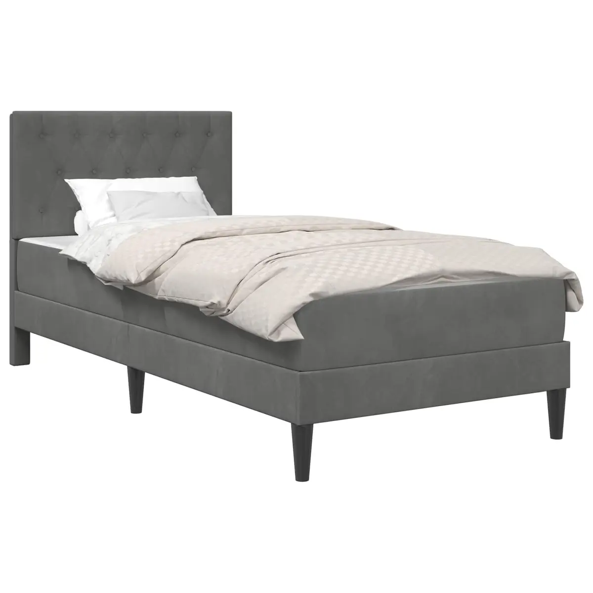 Grey Bed Frame with Mattress 107 x 203 cm Velvet Headboard