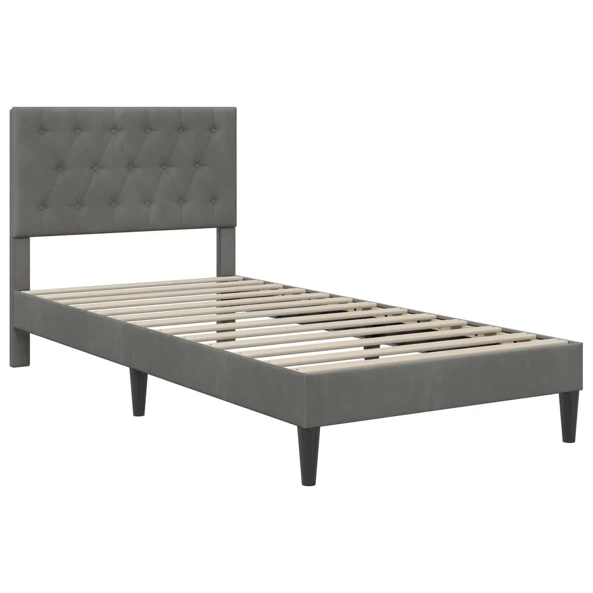 Grey Bed Frame with Mattress 107 x 203 cm Velvet Headboard