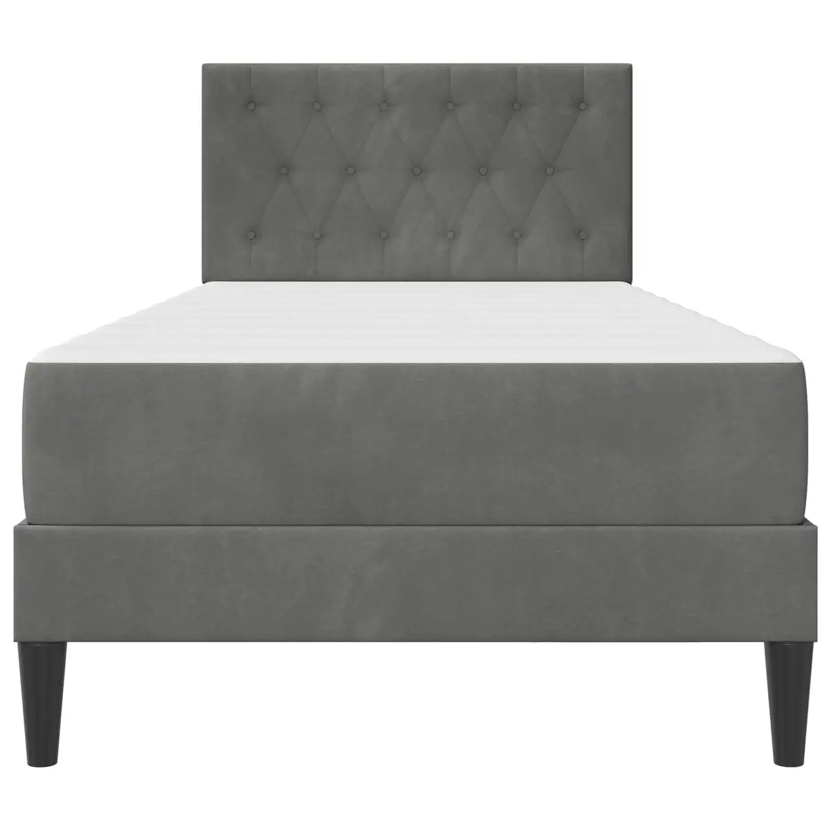 Grey Bed Frame with Mattress 107 x 203 cm Velvet Headboard