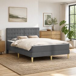 Bed Frame with Mattress Dark Grey 137 x 190 cm Upholstered Headboard Slatted