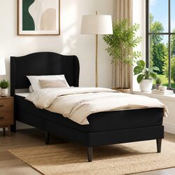 Bed Frame with Headboard Black 107 x 203 cm Modern Bedroom Furniture Slatted