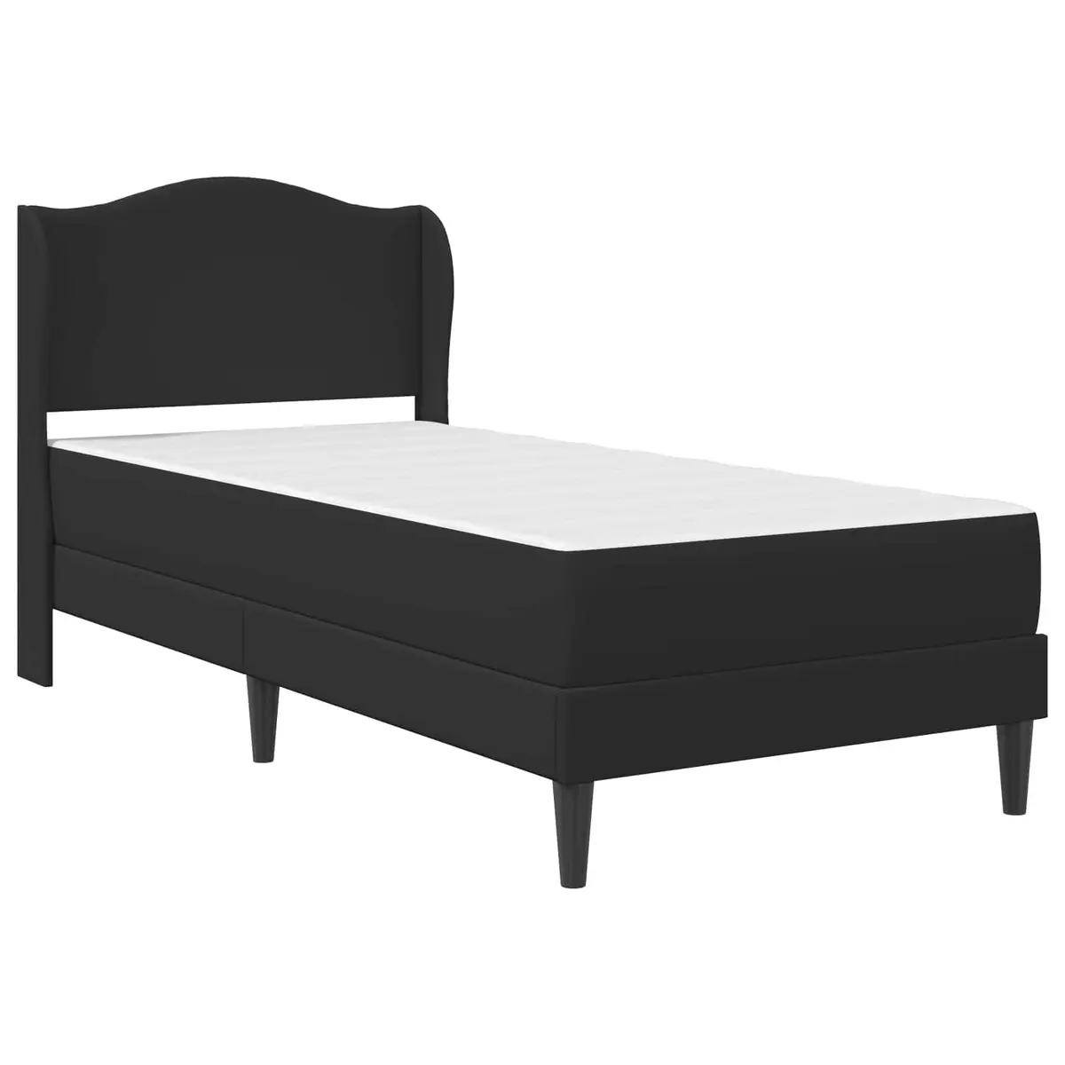 Bed Frame Plywood 107 x 203 cm Black Modern Slatted Headboard