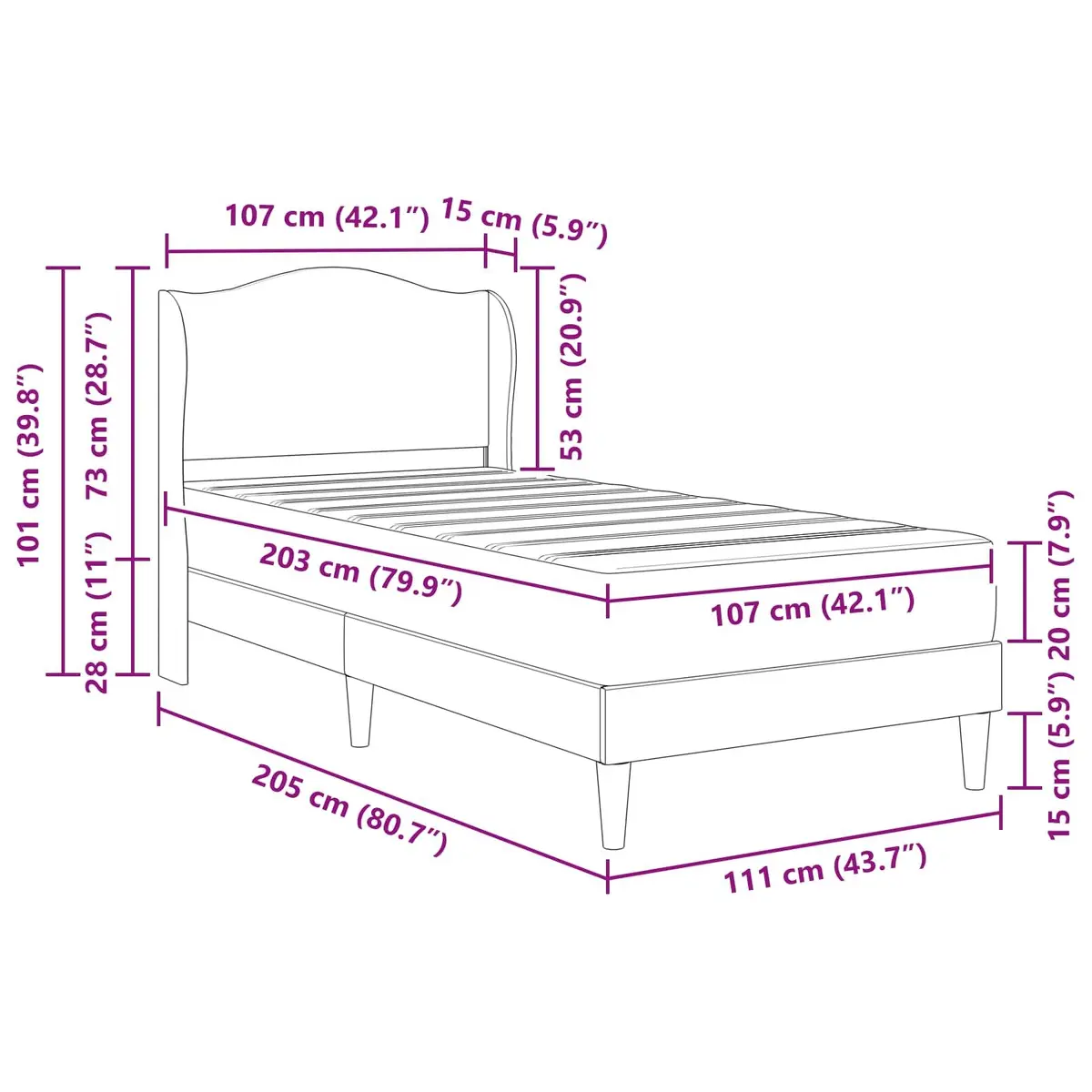 Dark Grey Velvet Upholstered Bed Frame with Headboard