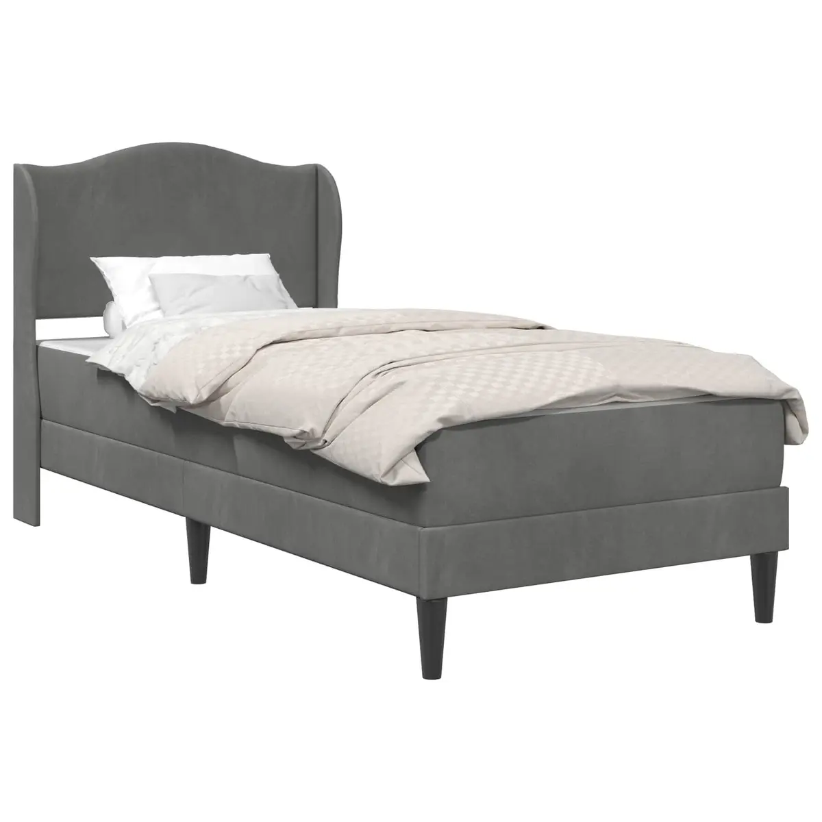 Dark Grey Bed Frame with Headboard 90 x 190 cm