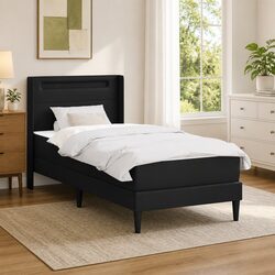 Sturdy Black Bed Frame with Foam Mattress 90 x 190 cm