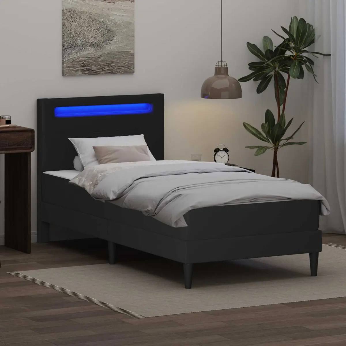 Bed Frame with LED Strip Lights Black 90 x 190 cm Faux Leather Modern Design