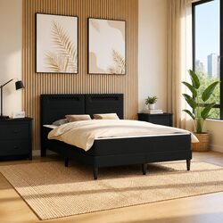 Modern Black Faux Leather Bed Frame with LED Lights