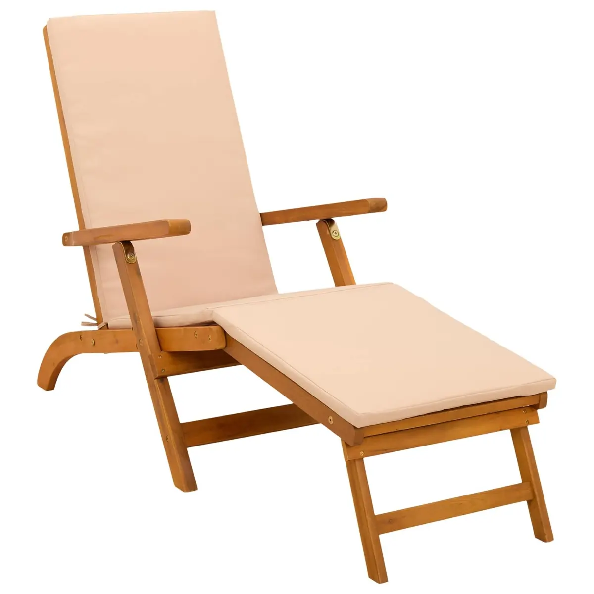 Reclining Sun Lounger Solid Acacia Wood Adjustable Brown 2 Piece