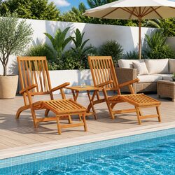 Solid Acacia Wood Sun Lounger Reclining Folding Chair Garden Patio Outdoor