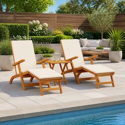 Premium Acacia Wood Reclining Sun Lounger for Outdoors
