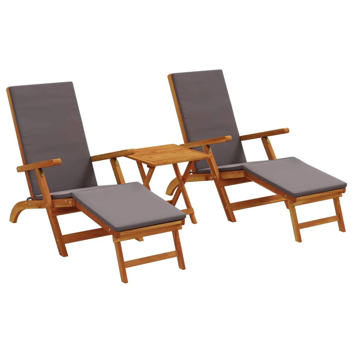 Reclining Sun Lounger Solid Acacia Wood 3 Piece Brown