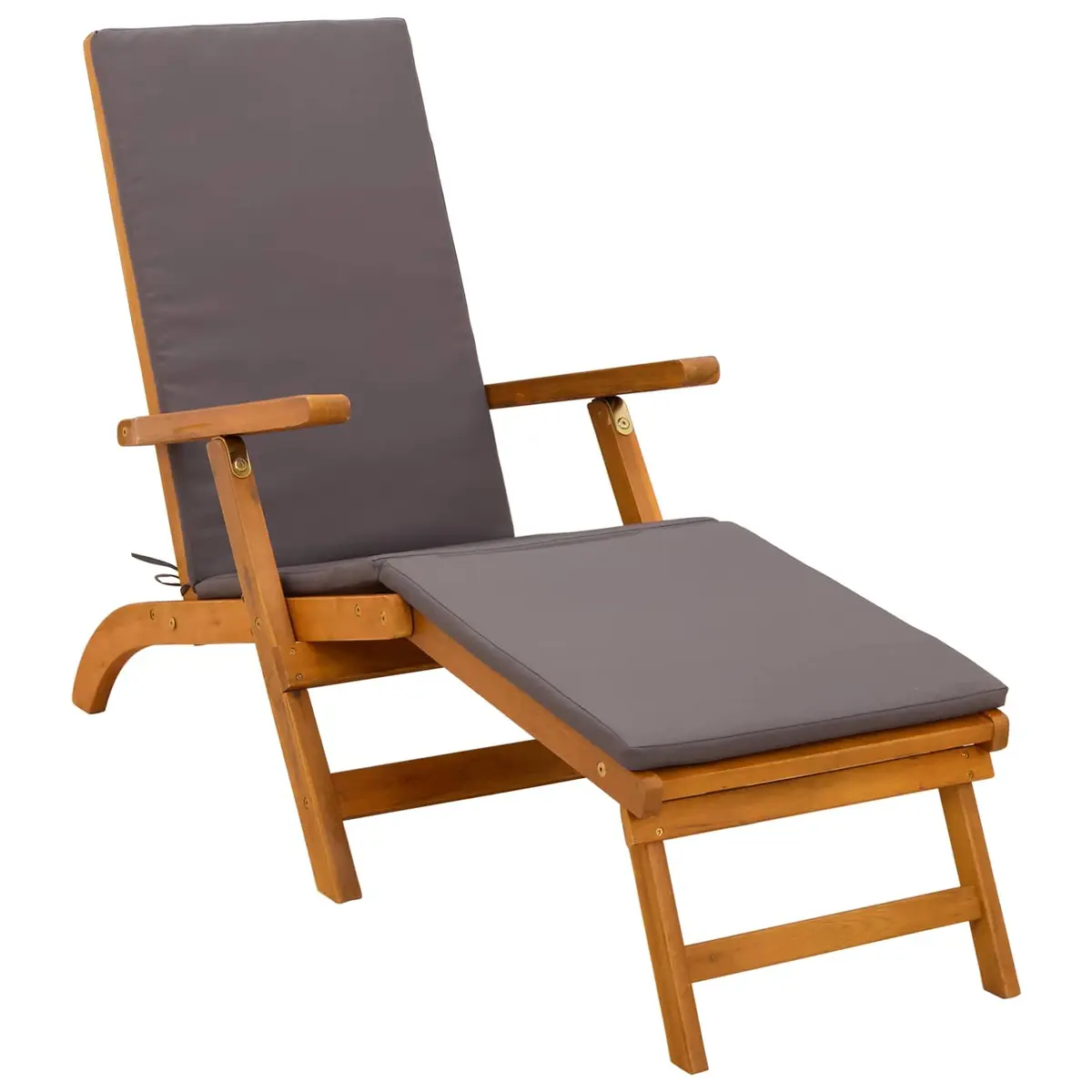 Reclining Sun Lounger Solid Acacia Wood 3 Piece Brown