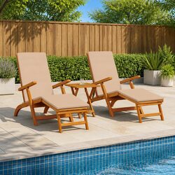 Premium Acacia Wood Reclining Sun Lounger 3 pcs