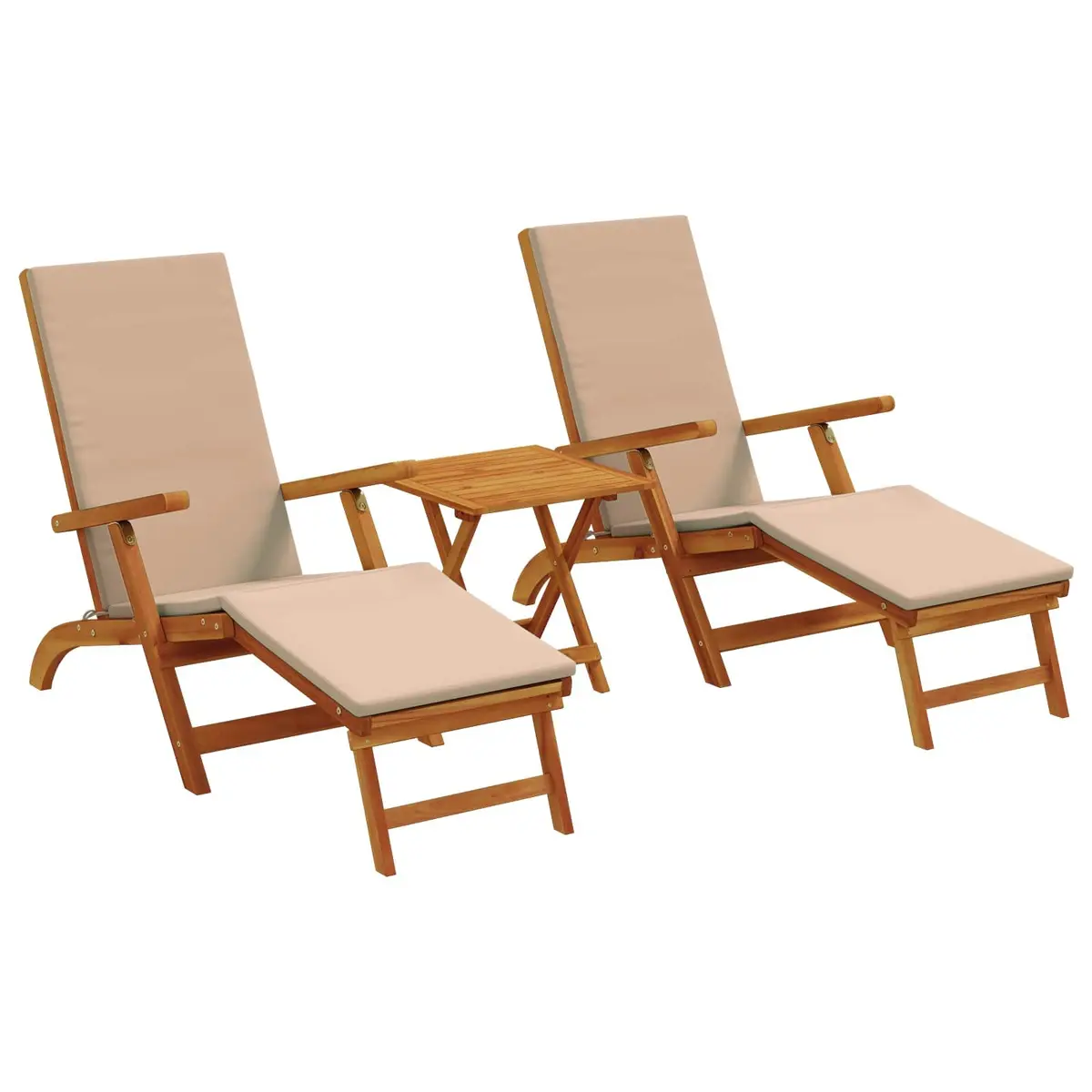Reclining Sun Lounger Solid Acacia Wood 3 pcs Brown