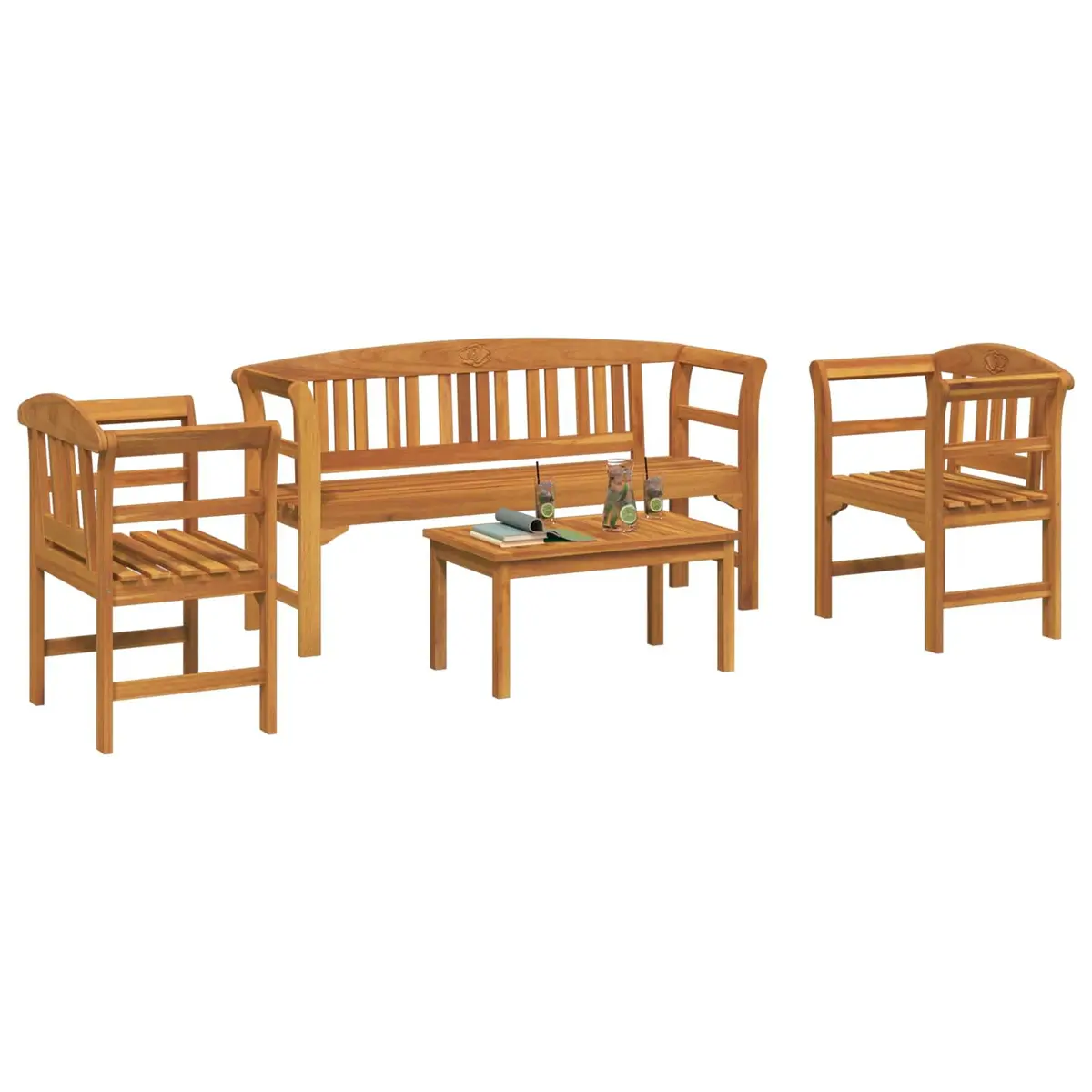 Brown Wood 4-Piece Garden Rose Lounge Set for Patios
