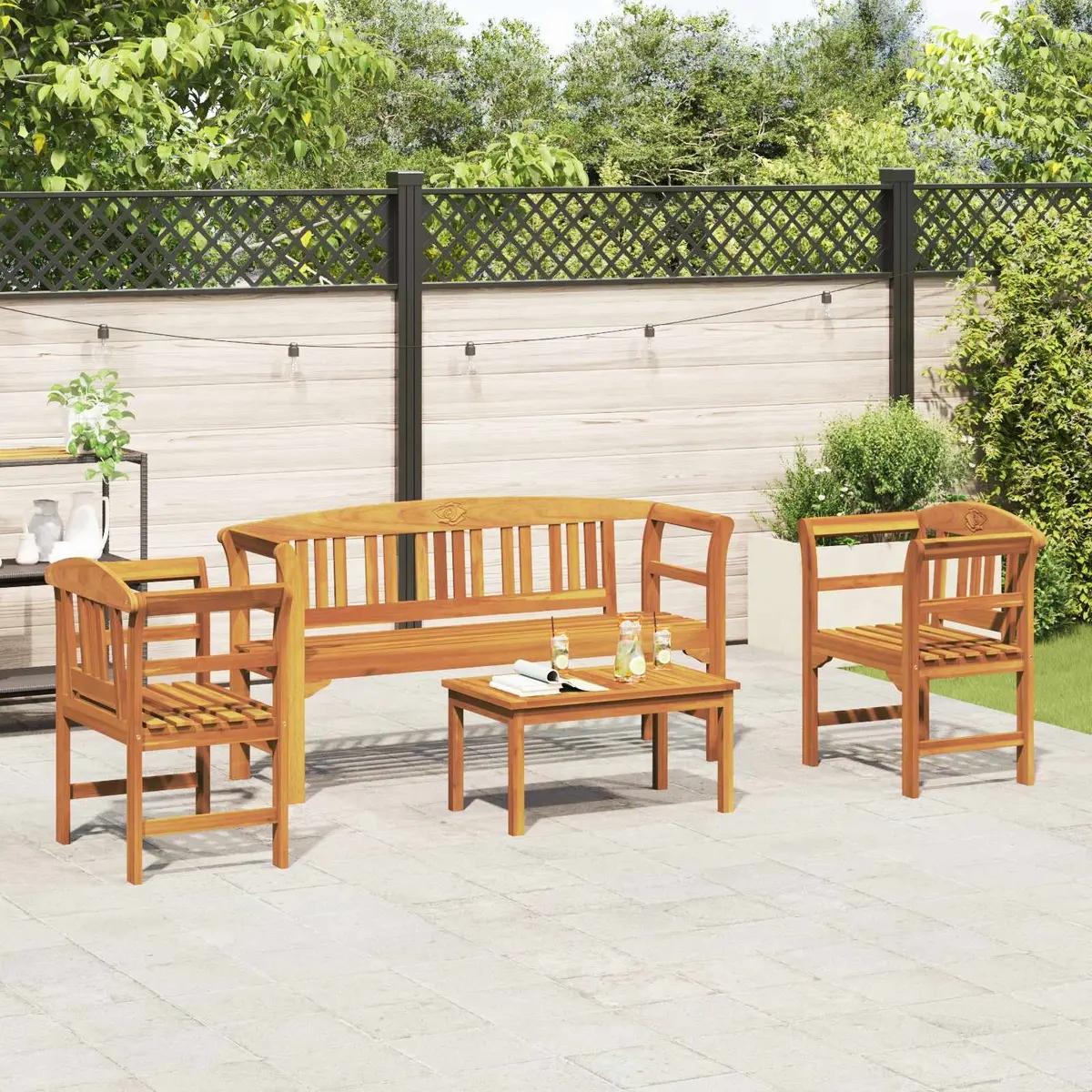 Brown Wood 4-Piece Garden Rose Lounge Set for Patios