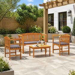 Solid Wood Patio Lounge Set 4 Pieces with Rose Details