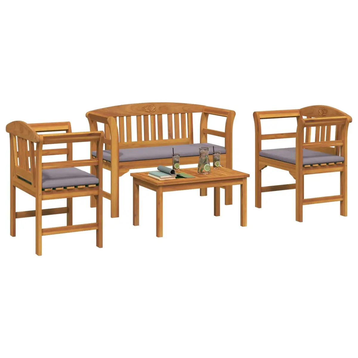 Outdoor Lounge Set Solid Acacia Wood 4 Pieces Brown